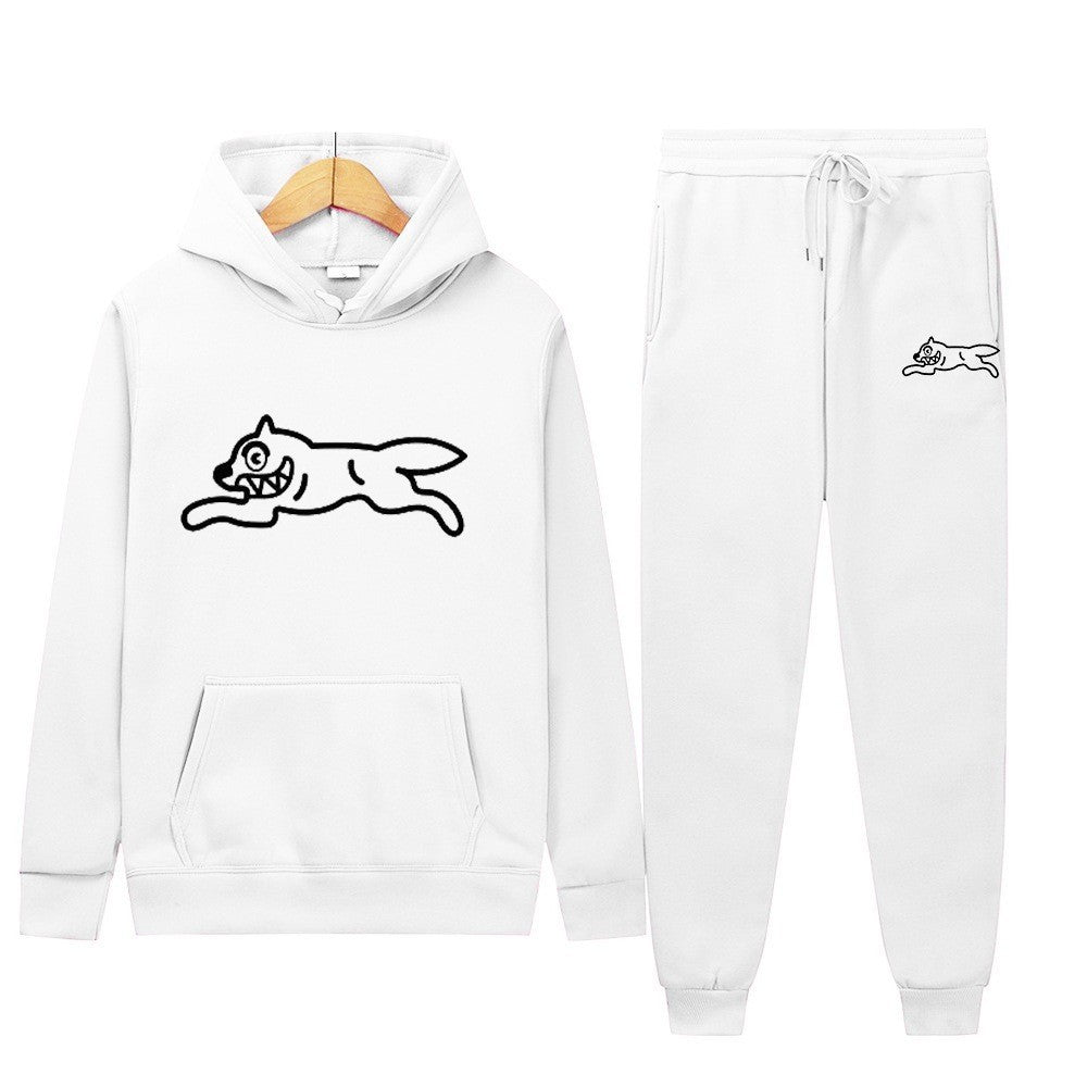 Dog Print Tracksuit Men's Set Fleece Two-Piece Loose Hooded Sweatshirt Pants Set