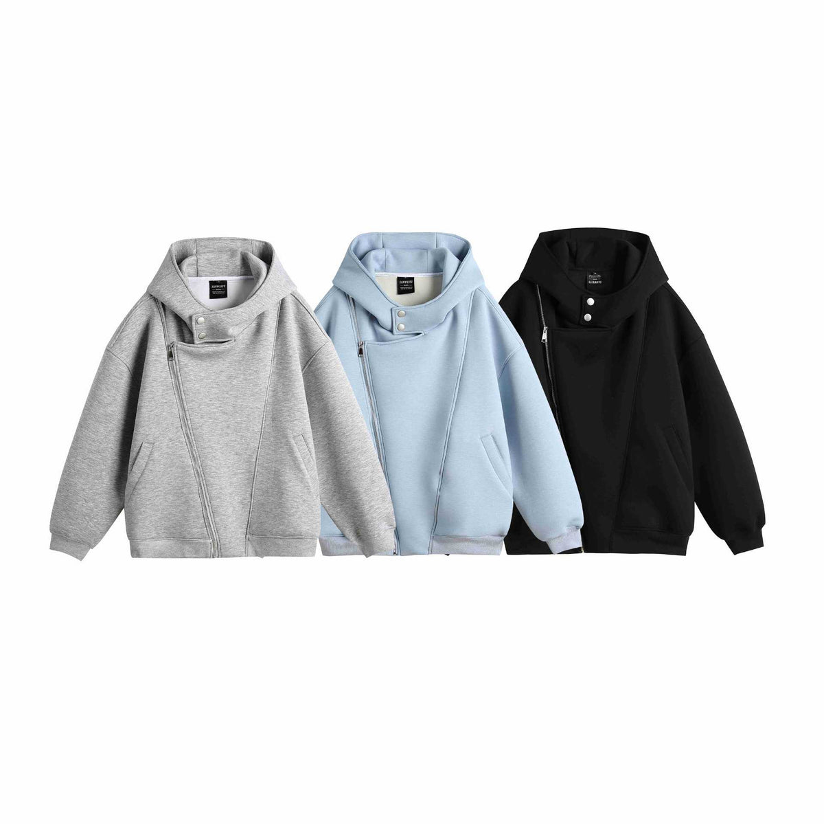 Casual Hooded Zipper Sweatshirt with Asymmetric Design and Unique Details