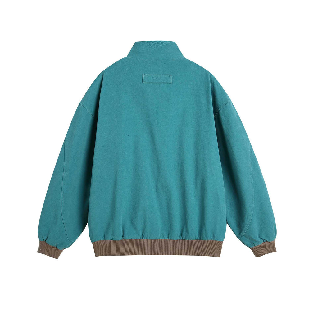 Badge Deconstructed Design Zip-Up Stand Collar Jacket for Men
