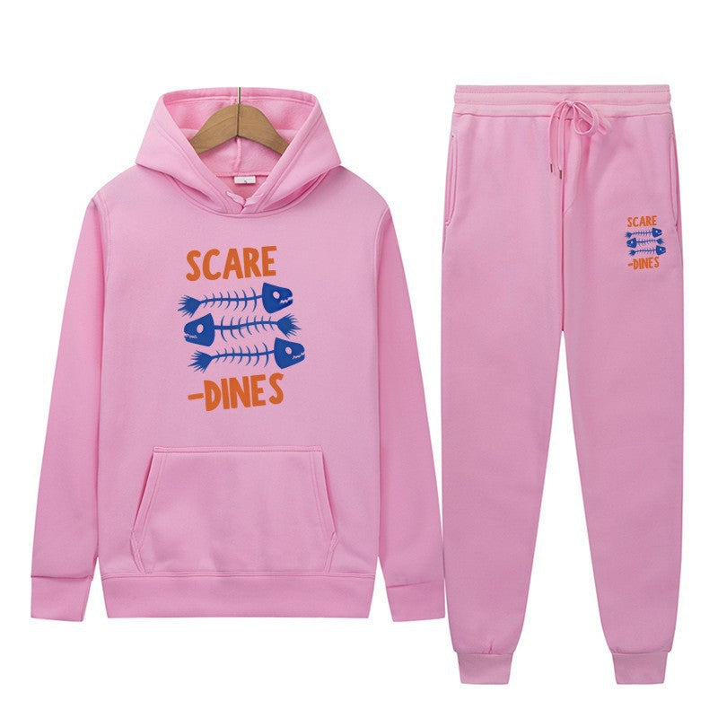 Sporty Hooded Sweatshirt and Sweatpants Set with Fleece Lining