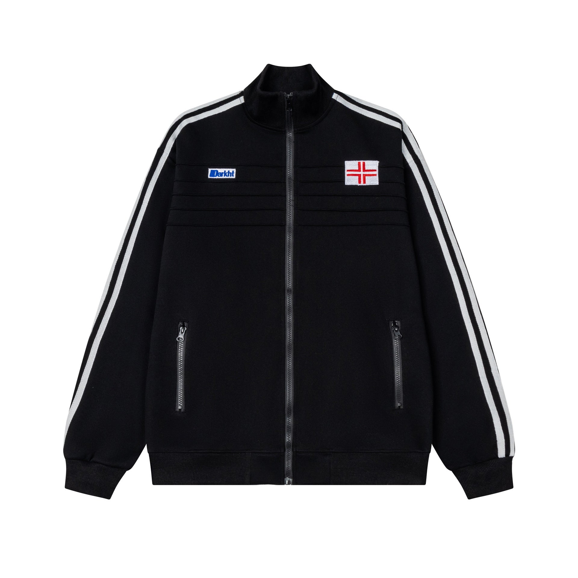 Crimson embroidery logo woven belt stand collar jacket