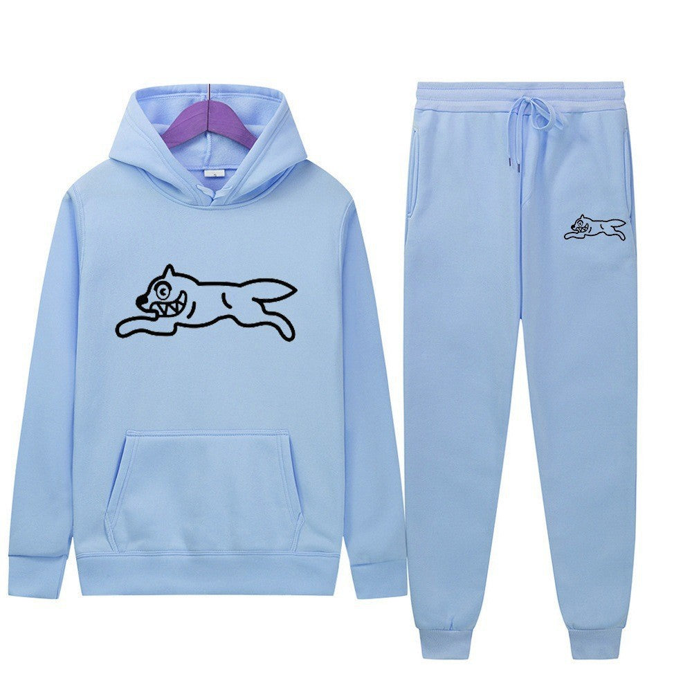 Dog Print Tracksuit Men's Set Fleece Two-Piece Loose Hooded Sweatshirt Pants Set