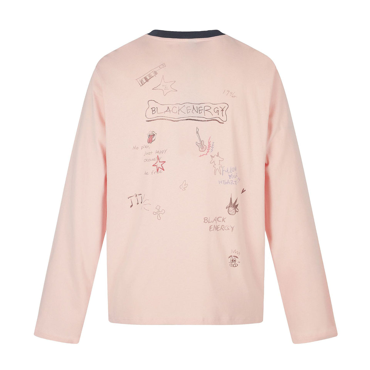 Trendy Cartoon Print Round Neck Loose Unisex Long Sleeve T-Shirt