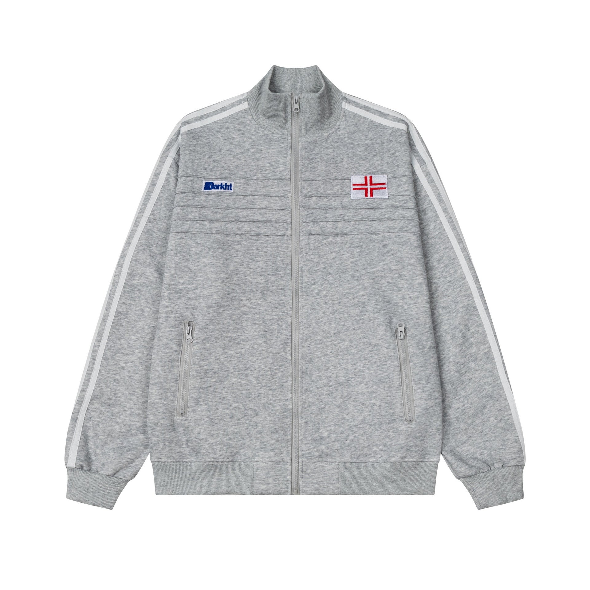 Crimson embroidery logo woven belt stand collar jacket