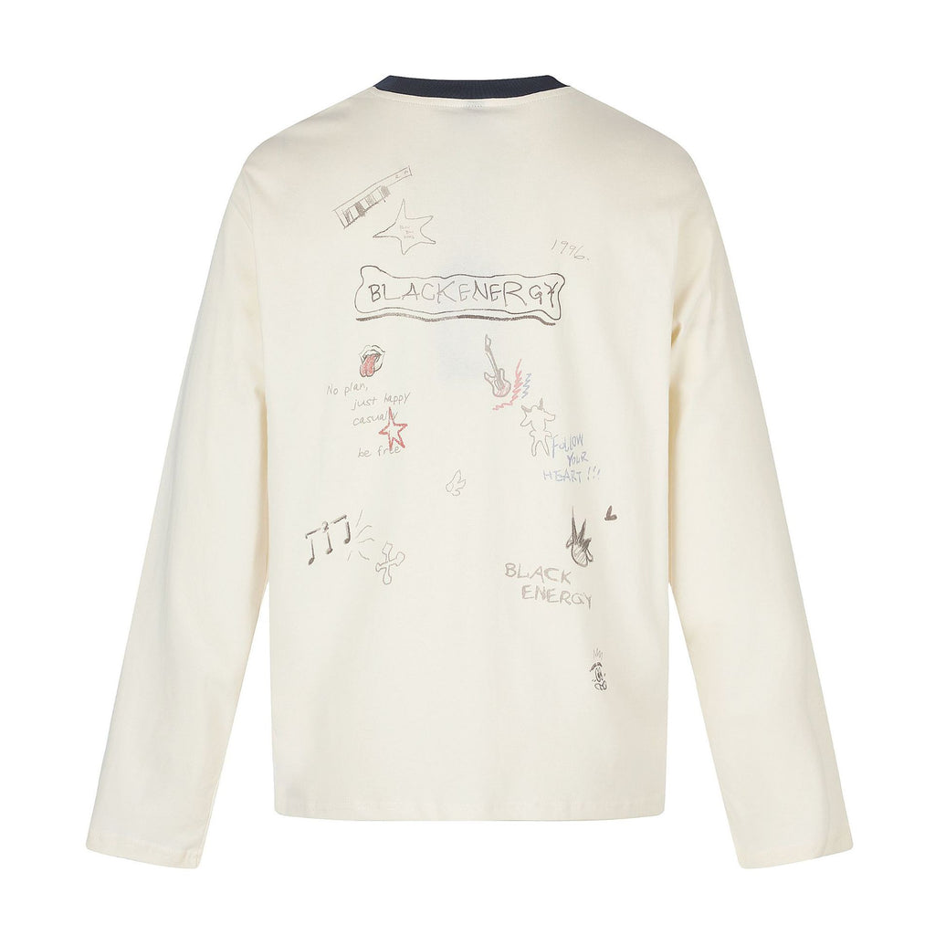 Trendy Cartoon Print Round Neck Loose Unisex Long Sleeve T-Shirt