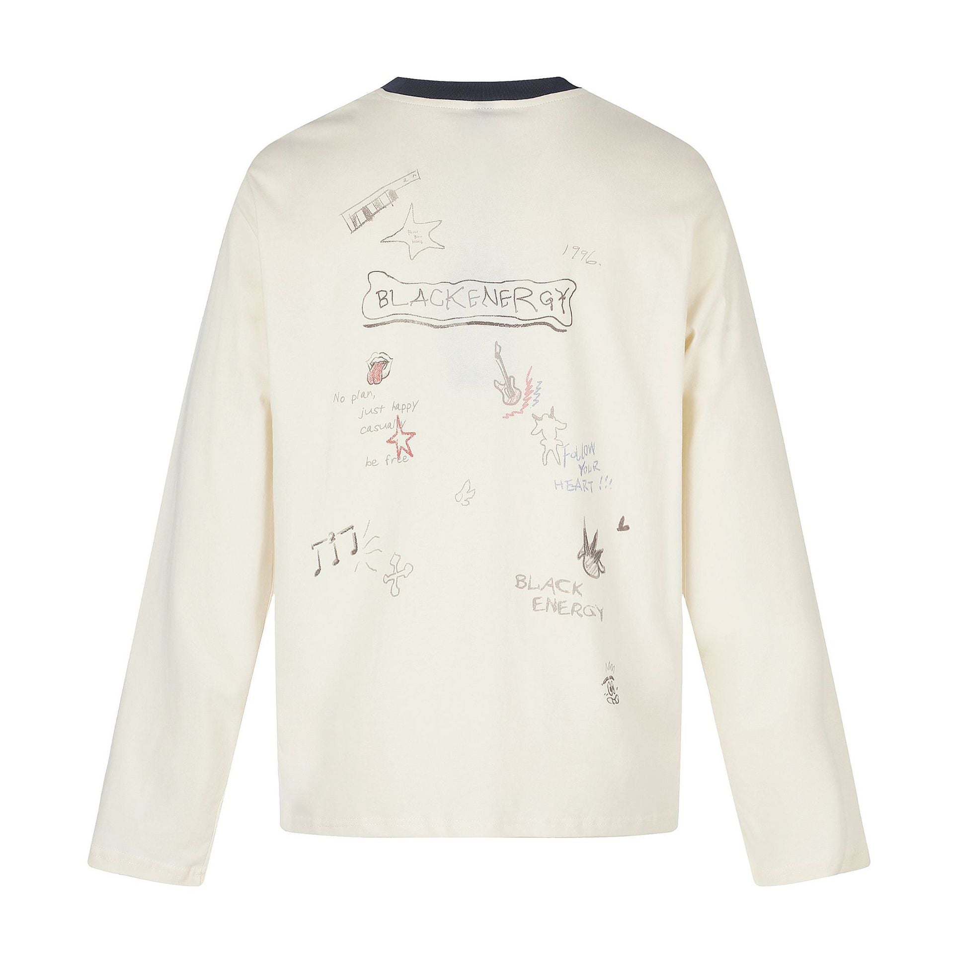 Trendy Cartoon Print Round Neck Loose Unisex Long Sleeve T-Shirt