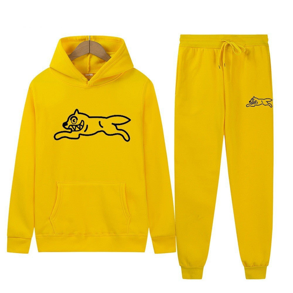 Dog Print Tracksuit Men's Set Fleece Two-Piece Loose Hooded Sweatshirt Pants Set