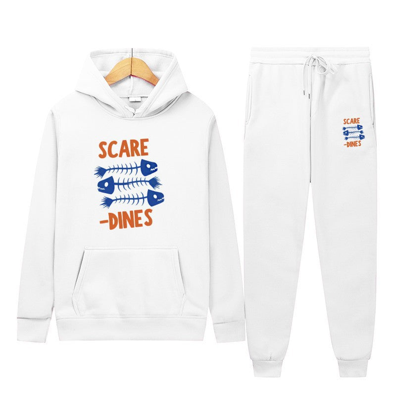 Sporty Hooded Sweatshirt and Sweatpants Set with Fleece Lining