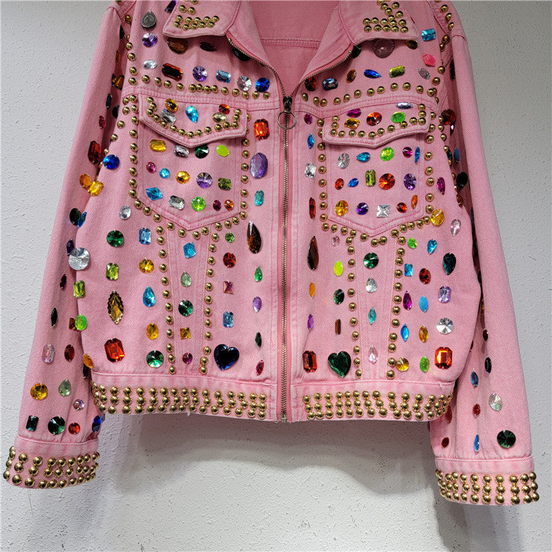 Loose zipper long sleeved denim jacket