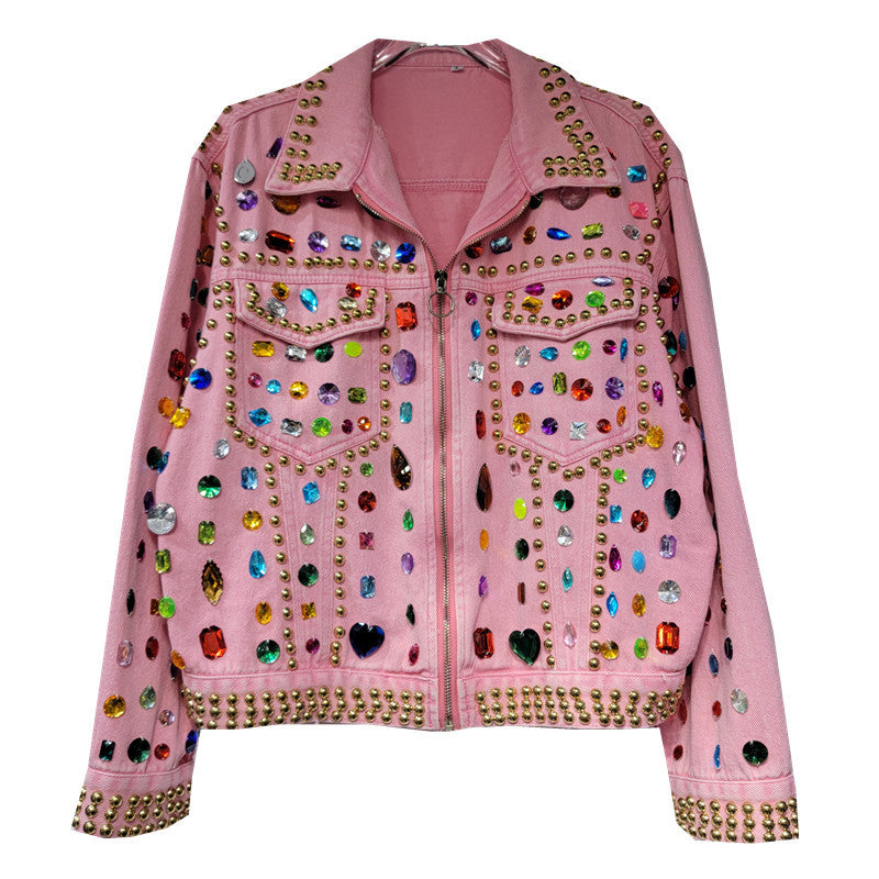 Loose zipper long sleeved denim jacket