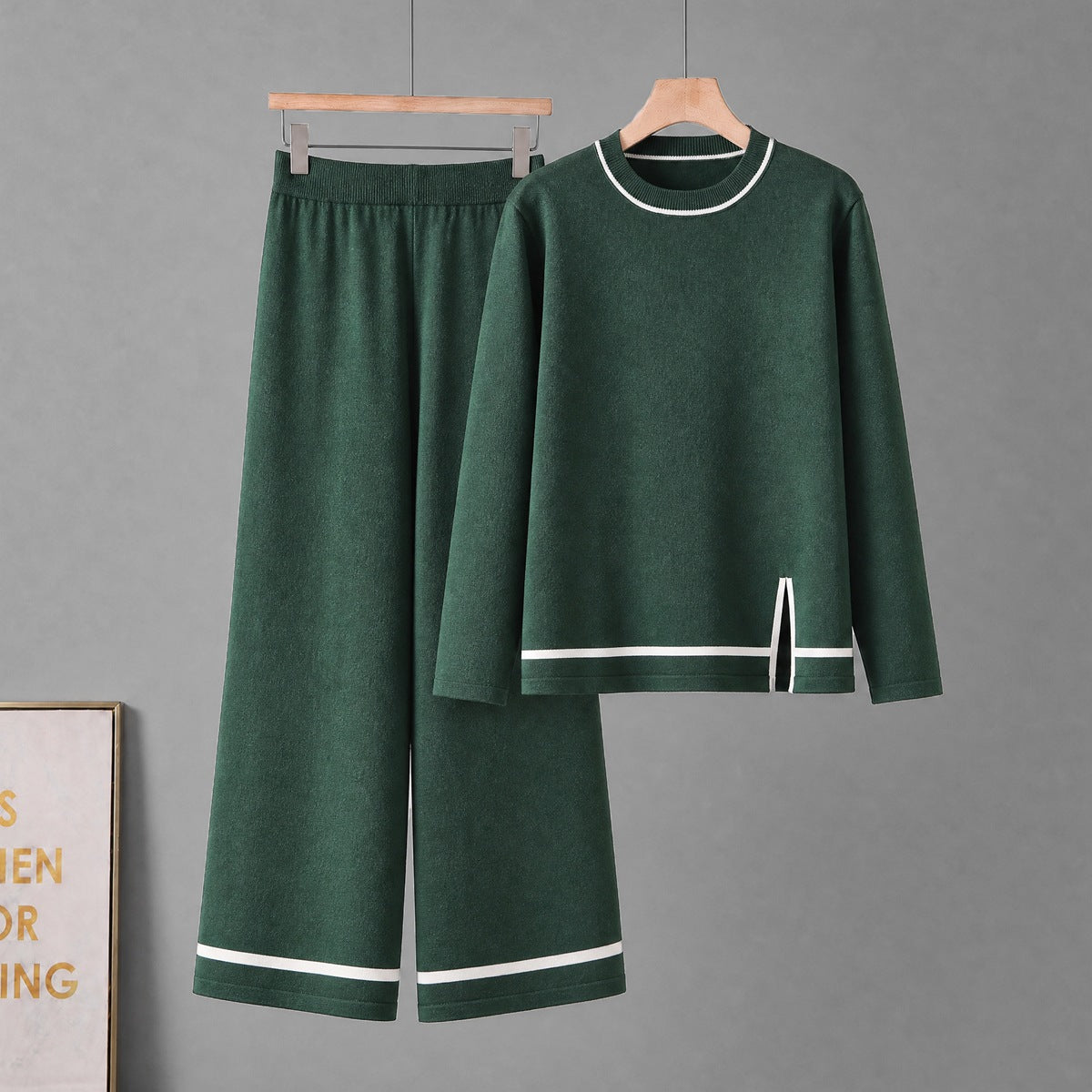 Long sleeved slit wide leg pants two-piece set for women