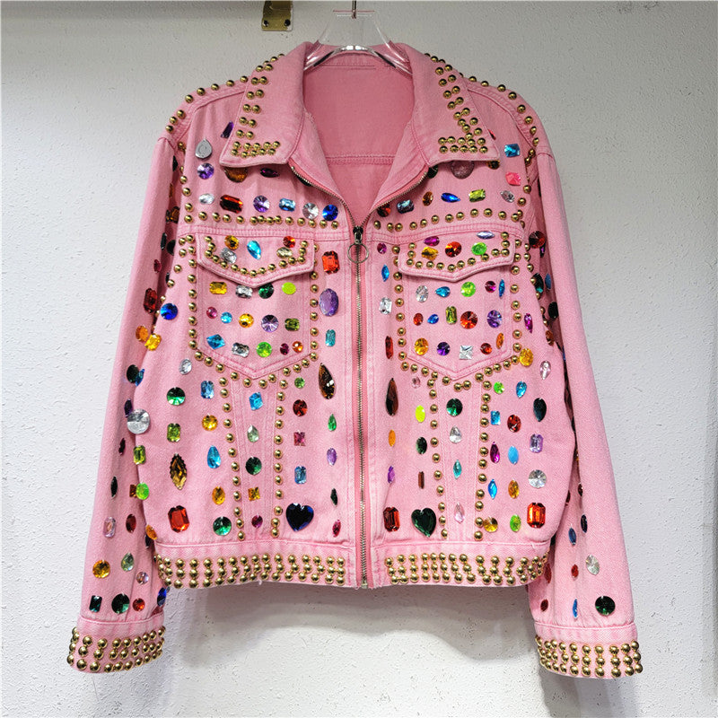 Loose zipper long sleeved denim jacket