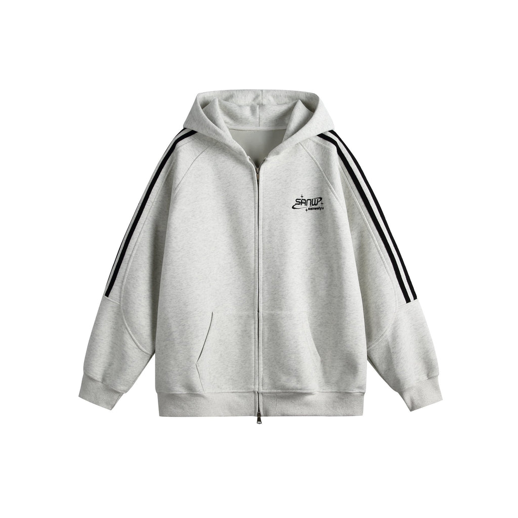 Letter Embroidery Three-Stripe Casual Sports Hoodie Men