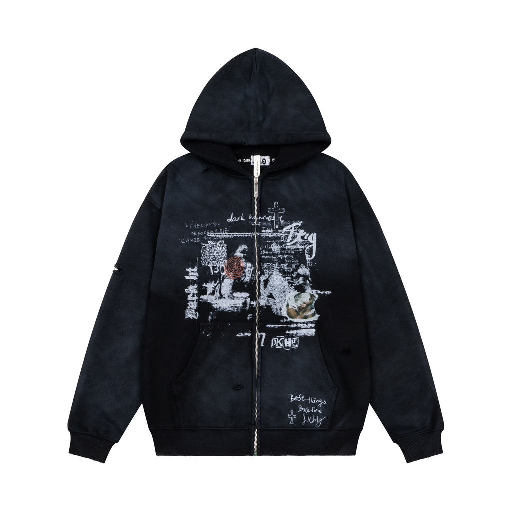 Hoodie cardigan loose printed jacket