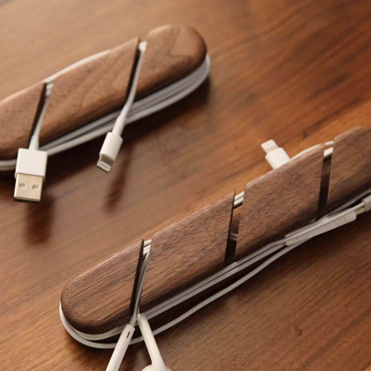 Solid wood charging cable holder