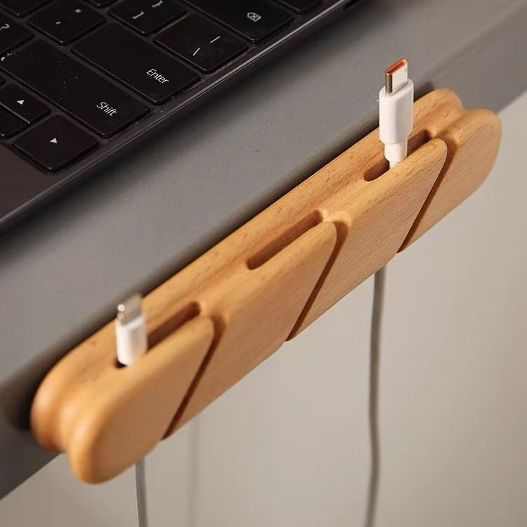 Solid wood charging cable holder
