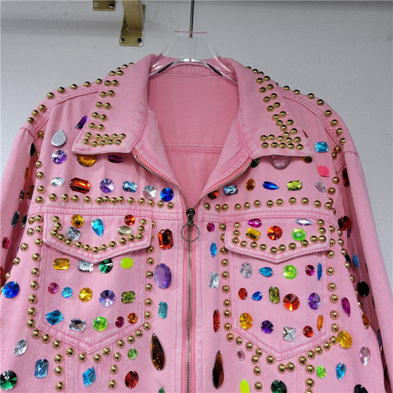 Loose zipper long sleeved denim jacket
