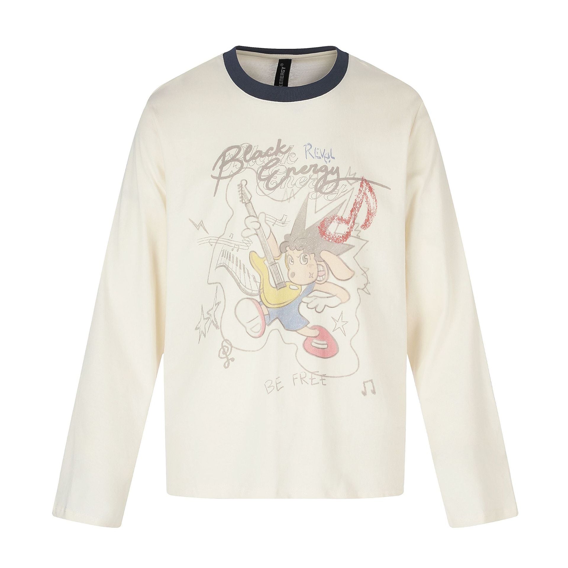 Trendy Cartoon Print Round Neck Loose Unisex Long Sleeve T-Shirt