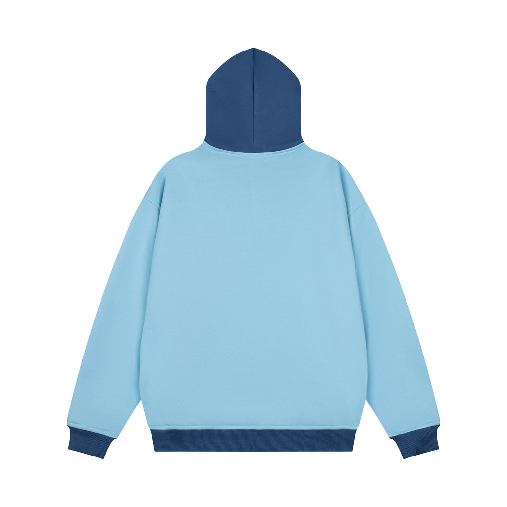 Color blocking spliced letter printed hooded sweatshirt