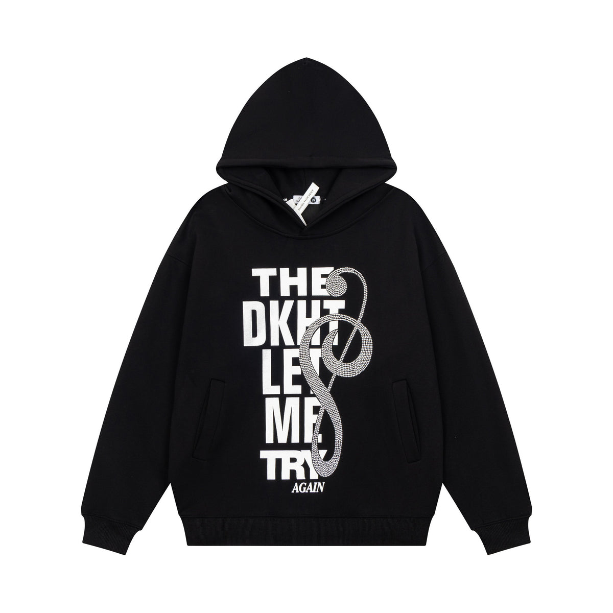 Letter printed diamond studded camouflage hooded sweatshirt
