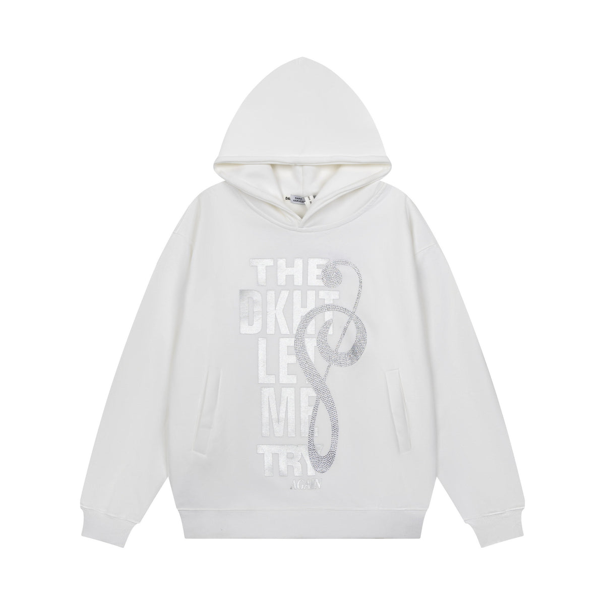 Letter printed diamond studded camouflage hooded sweatshirt
