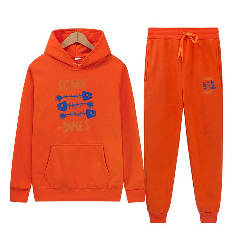 Sporty Hooded Sweatshirt and Sweatpants Set with Fleece Lining