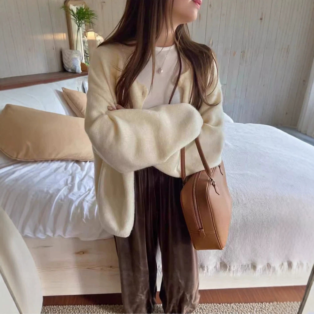 Round Neck Knit Cardigan for Women, Versatile Single Button Inner Layer Sweater Coat