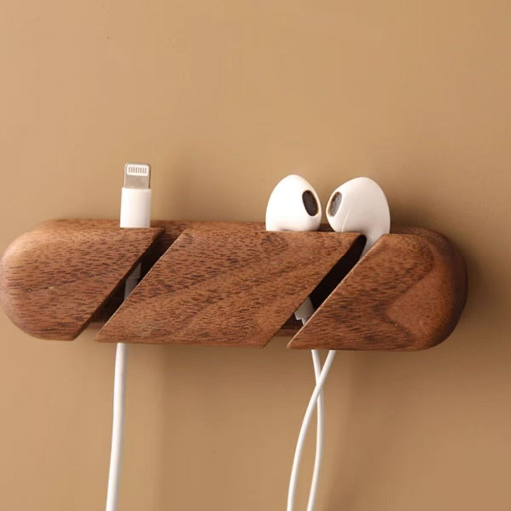 Solid wood charging cable holder