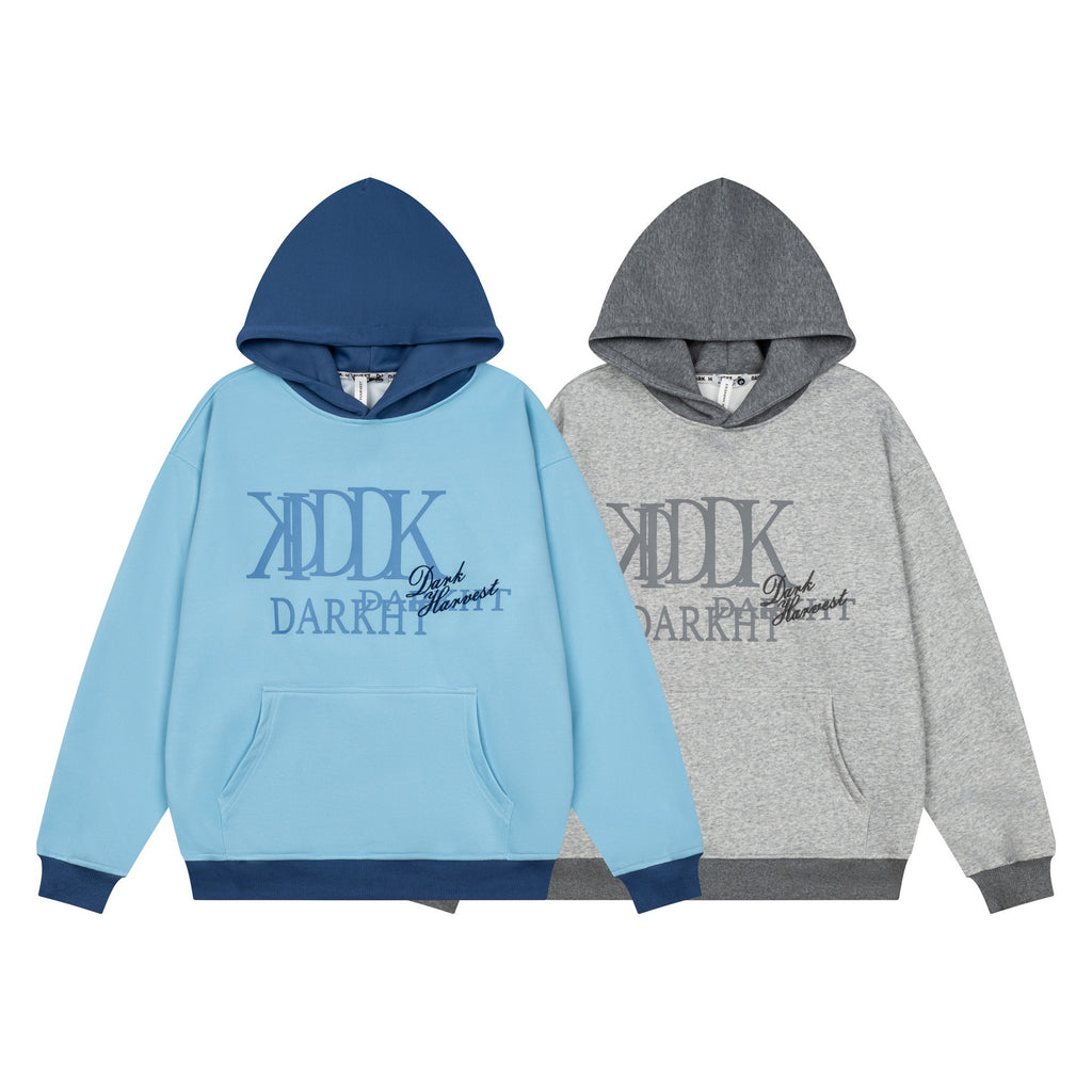 Color blocking spliced letter printed hooded sweatshirt