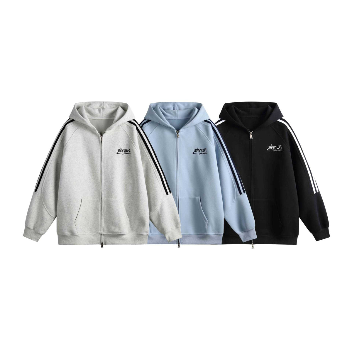 Letter Embroidery Three-Stripe Casual Sports Hoodie Men