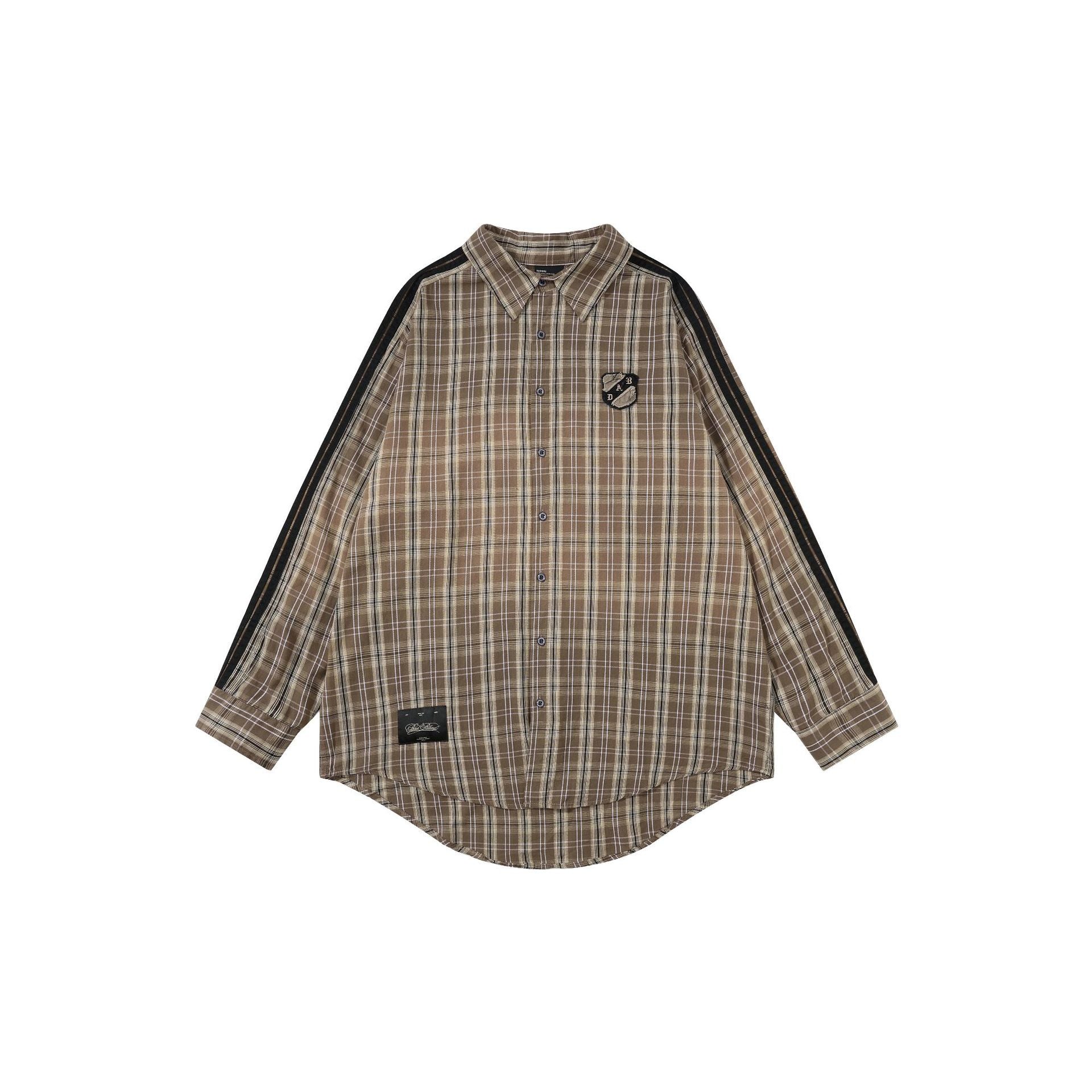 Badblood  Vintage Casual Loose Plaid Embroidered Slim-Fit Shirt Unisex Oversized Top Jacket