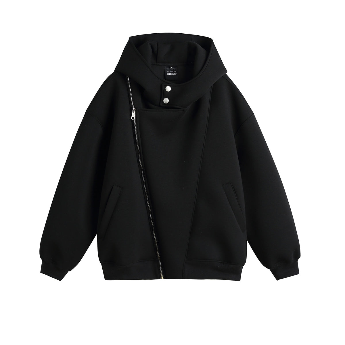 Casual Hooded Zipper Sweatshirt with Asymmetric Design and Unique Details