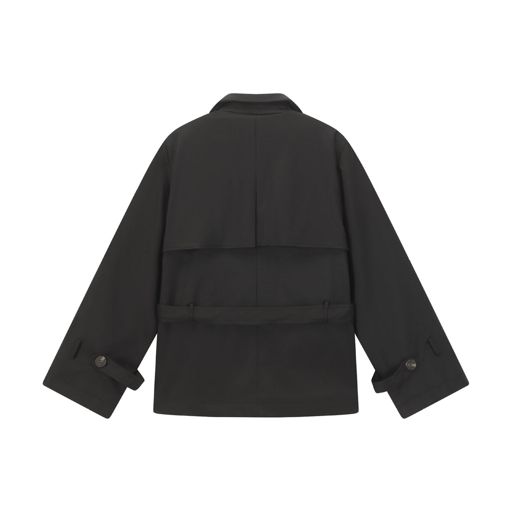 Double-breasted Short Trench Coat Men's Loose Casual Design Turn-down Collar Outerwear