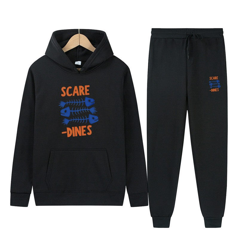 Sporty Hooded Sweatshirt and Sweatpants Set with Fleece Lining