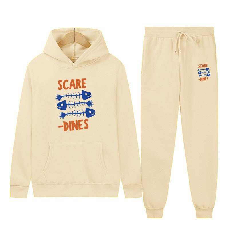 Sporty Hooded Sweatshirt and Sweatpants Set with Fleece Lining