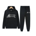 Dog Print Tracksuit Men's Set Fleece Two-Piece Loose Hooded Sweatshirt Pants Set