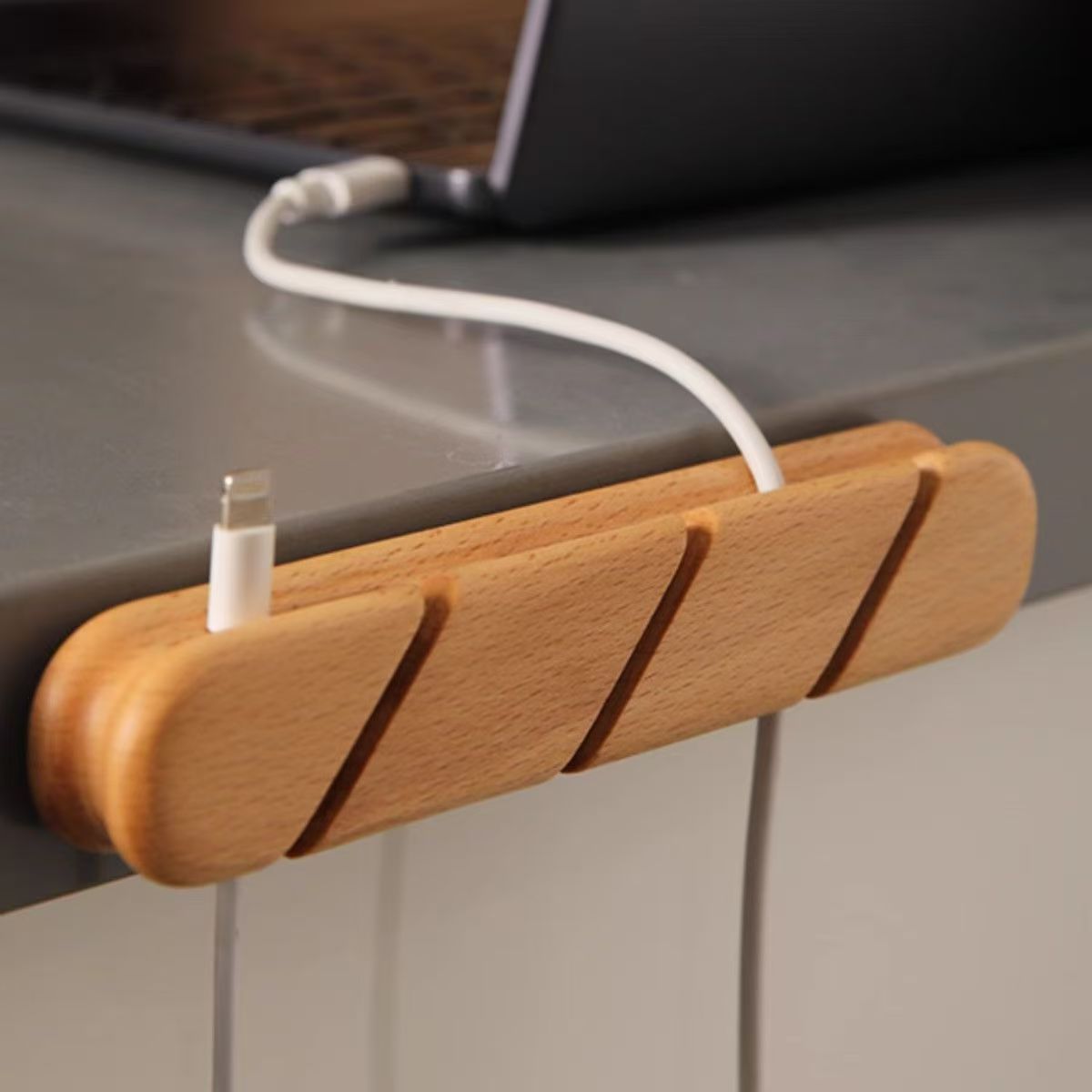 Solid wood charging cable holder
